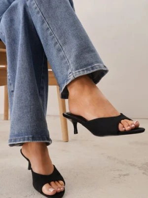 Czarne Eleganckie Klapki z Imitacji Zamszu na Obcasie Typu Kaczuszka Snorea sergio todzi