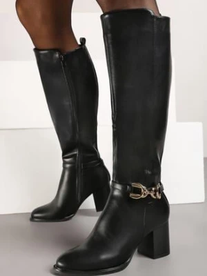 Czarne Eleganckie Kozaki na Słupku z Ozdobnym Detalem przy Cholewce Resini vices