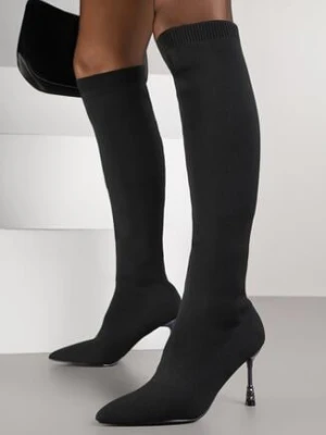 Czarne Eleganckie Kozaki Skarpetkowe Vices na Szpilce z Cyrkoniami Nicebia