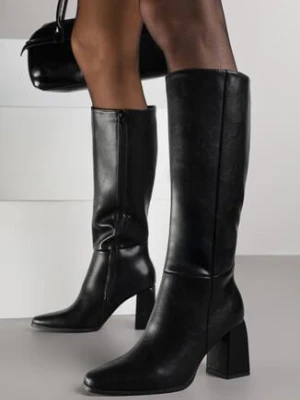 Czarne Eleganckie Kozaki VICES do Kolana ze Skóry Naturalnej na Słupku Reivela