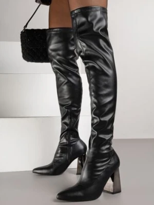 Czarne Eleganckie Kozaki Vices na Metalicznym Słupku z Dopasowaną Cholewką Nianesa