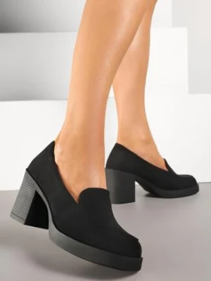 Czarne Eleganckie Półbuty na Słupku ze Skórzaną Wkładką Adivanas potocki