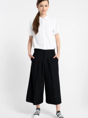 Czarne eleganckie spodnie CULOTY z szerokimi nogawkami w kant Reporter