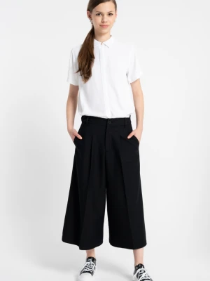 Czarne eleganckie spodnie culoty z szerokimi nogawkami w kant Reporter Young