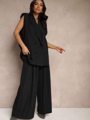 Czarne Eleganckie Spodnie Palazzo z Szerokimi Nogawkami Adivisa jumelle