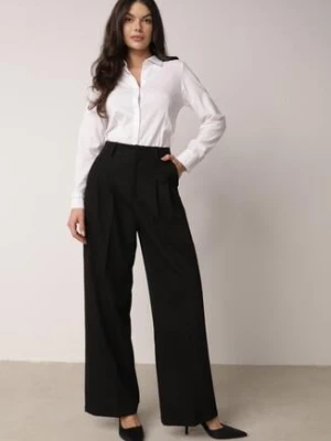 Czarne Eleganckie Spodnie w Garniturowym Stylu z Zakładkami Illthai bisou's project