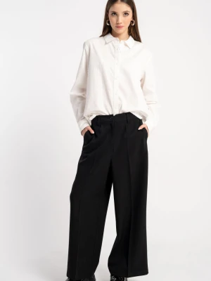 Czarne eleganckie spodnie z szerokimi nogawkami w kant Reporter