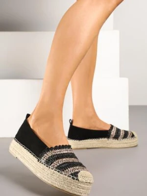 Czarne Espadryle na Grubej Plecionej Podeszwie Leline seastar