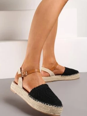 Zdjęcie produktu Czarne Espadryle na Grubej Podeszwie z Plecionego Materiału Sidara