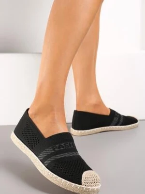 Czarne Espadryle na Płaskiej Podeszwie z Plecionki Chorisa