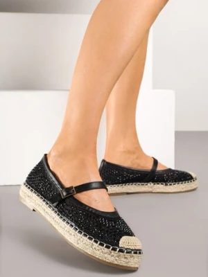Czarne Espadryle Ozdobione Plecionką i Ażurową Cholewką Rinelona seastar