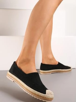 Czarne Espadryle z Ażurową Cholewką i Plecionką na Podeszwie oraz Nosku Thalessia