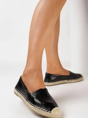 Czarne Espadryle z Błyszczącą Cholewką i Plecioną Podeszwą Allvena