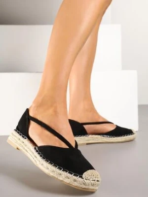 Czarne Espadryle z Plecioną Podeszwą i Wycięciem po Bokach Anniran bellucci
