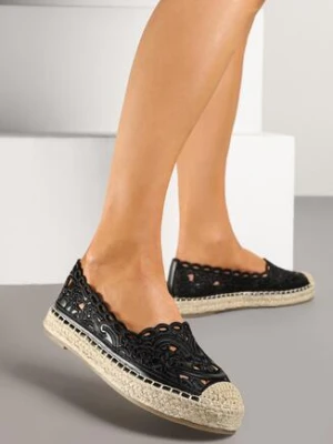 Czarne Espadryle z Plecionką i Ażurowymi Wycięciami z Koronką Janiriss seastar