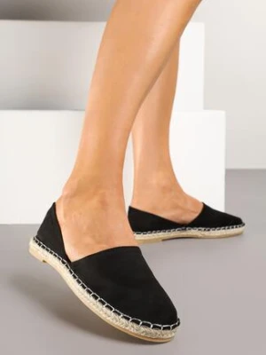 Czarne Espadryle z Plecionką i Wyciętą Cholewką Prommea bellucci