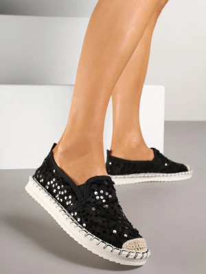 Czarne Espadryle z Siateczki Zdobionej Cekinami Viviluria Fashion