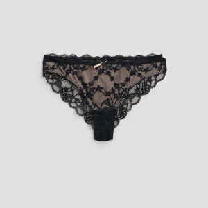 Czarne figi z koronką w kwiatowy wzór House