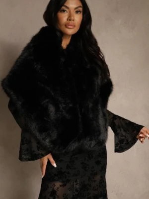 Czarne Futerkowe Ponczo Szal Typu Etola Aezney