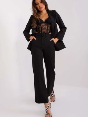 Czarne garniturowe spodnie damskie z szeroką nogawką Italy Moda