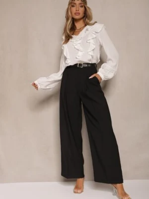 Czarne Garniturowe Spodnie High Waist o Szerokim Kroju Efrase