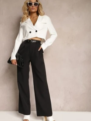 Czarne Garniturowe Spodnie High Waist z Gumką w Talii Oziara rosa