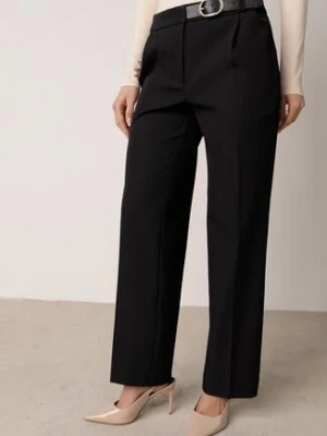Czarne Garniturowe Spodnie VICES na Kant z Wszytym Paskiem z Klamrą Azivore