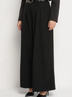 Czarne Garniturowe Spodnie z Wiskozą o Szerokim Kroju z Paskiem Ravilis lovery