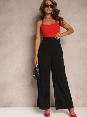 Czarne Garniturowe Szerokie Spodnie High Waist Rissetto