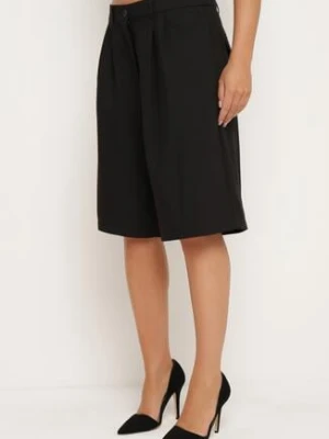 Czarne Garniturowe Szorty z Wiskozą i Wysokim Stanem Zapinane na Suwak Lirvia bisou's project