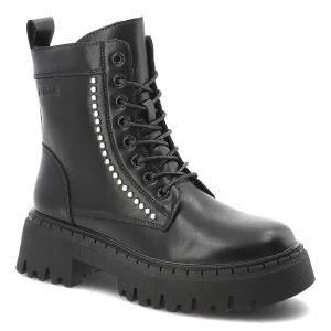 Glany damskie Big Star, za kostkę na masywnej podeszwie z eko skóry z okrągłym noskiem i na zamek, czarne, OO274A255