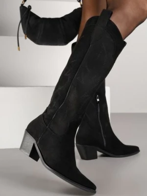 Czarne Haftowane Kozaki Kowbojki na Stożkowym Obcasie Galianna ballada