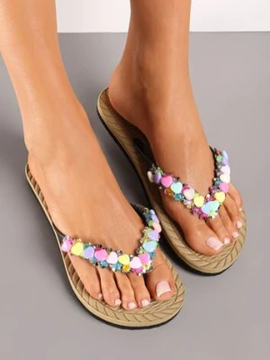 Czarne Japonki z Błyszczącymi Detalami i Kwiatkami Mireth