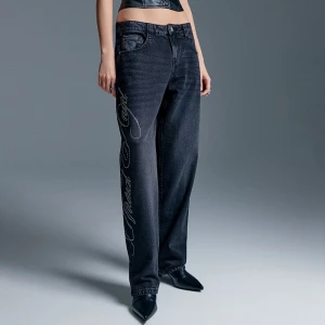 Czarne jeansy baggy barrel fit z napisem Virtual Angel House