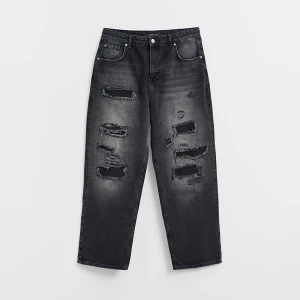 Czarne jeansy baggy fit z dziurami House