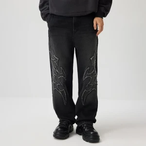 Czarne jeansy baggy fit z motywem tribal House