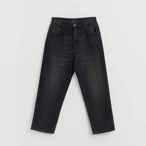 Czarne jeansy baggy fit z nadrukiem czaszki ze skrzydłami House