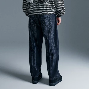 Czarne jeansy baggy loose fit z motywem Y2K z tyłu House