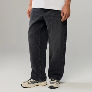 Czarne jeansy baggy skater fit z haftem lwów House