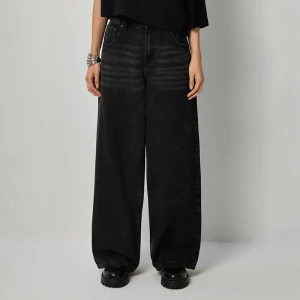 Czarne jeansy baggy straight fit z regulacją w pasie House