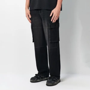 Czarne jeansy cargo baggy fit House