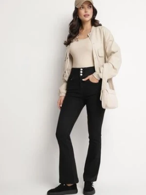 Czarne Jeansy Dzwony z Bawełną z Wysokim Stanem Ozdobione Guzikami Nevilisa lotta