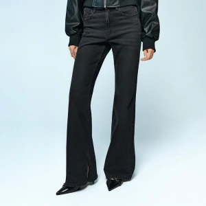 Czarne jeansy dzwony z wysokim stanem House