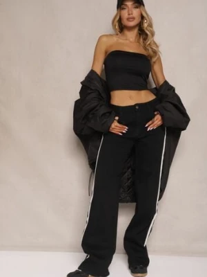 Czarne Jeansy High Waist o Szerokim Kroju z Ozdobnymi Lampasami Ulivira