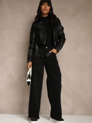 Czarne Jeansy High Waist z Szerokimi Nogawkami Chamylla