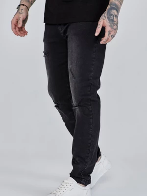 Czarne jeansy męskie distressed slim fit SikSilk