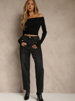 Czarne Jeansy Mom Fit High Waist z Dodatkiem Wiskozy Aclonea