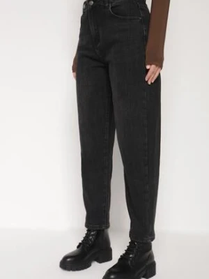 Czarne Jeansy Mom Fit z Wysokim Stanem z Domieszką Wiskozy Aclonna