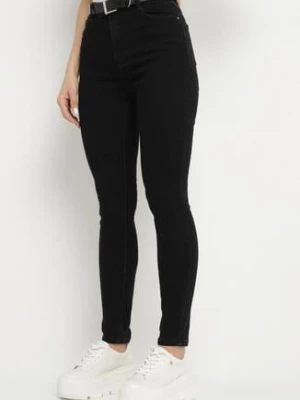 Czarne Jeansy o Dopasowanym Kroju z Wysokim Stanem Palira hello miss