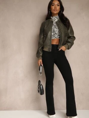 Czarne Jeansy Regular Waist o Fasonie Flare Vemia